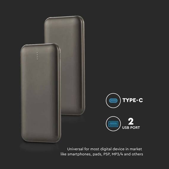 POWER BANK 10000MAH CU CABLU 30CM TIP C - GRI ANTRACIT - 6- Roveli