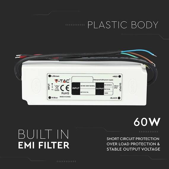 SURSA ALIMENTARE SLIM IP67 12V 5A 60W - 6- Roveli