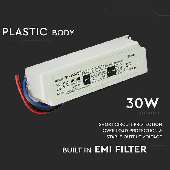 SURSA ALIMENTARE SLIM 12V 30W 2.5A IP67 - 6- Roveli