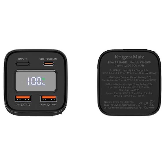 POWER BANK 20000 MAH LI-ION 100W QC PD KRUGER&MATZ - 6- Roveli