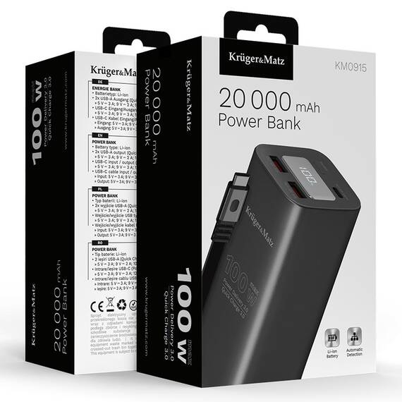 POWER BANK 20000 MAH LI-ION 100W QC PD KRUGER&MATZ - 9- Roveli