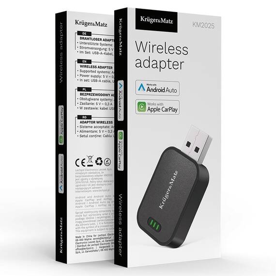 ADAPTOR WIRELESS ANDROID AUTO CAR PLAY KRUGER&MATZ - 8- Roveli