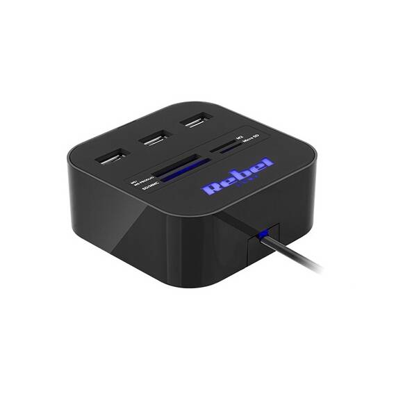 HUB 3X USB 2.0 SI CITITOR CARD SD/MICROSD REBEL - - Roveli