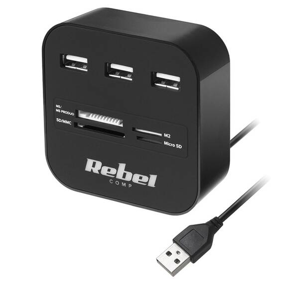 HUB 3X USB 2.0 SI CITITOR CARD SD/MICROSD REBEL - 3- Roveli