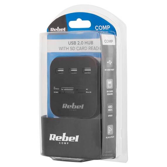 HUB 3X USB 2.0 SI CITITOR CARD SD/MICROSD REBEL - 4- Roveli