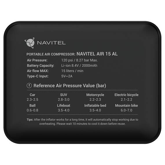 COMPRESOR AUTO 16.8WH AIR15AL NAVITEL - 5- Roveli