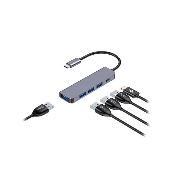 HUB 5 IN 1 USB-C PD 100W ALUMINIU PLATINET - - Roveli