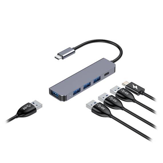 HUB 5 IN 1 USB-C PD 100W ALUMINIU PLATINET - 2- Roveli
