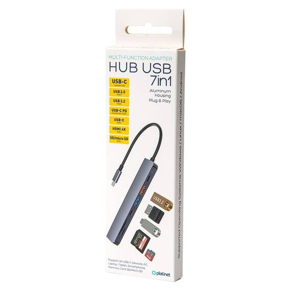 HUB 7 IN 1 USB-C PD 100W ALUMINIU PLATINET - 8- Roveli