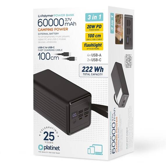 POWER BANK 60000MAH 20W PD PLATINET - 5- Roveli