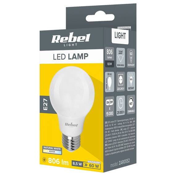 BEC LED A60 E27 8.5W 4000K 230V REBEL - 3- Roveli