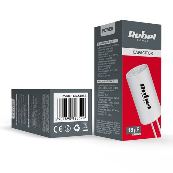 CONDENSATOR MOTOR 18UF 450V REBEL - 4- Roveli