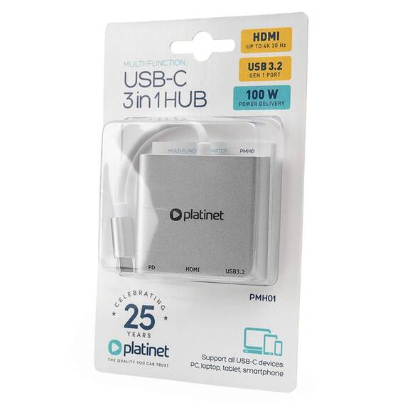 HUB USB-C 3IN1 HDMI 4K USB-A 3.2 USB-C PD 100W - 4- Roveli