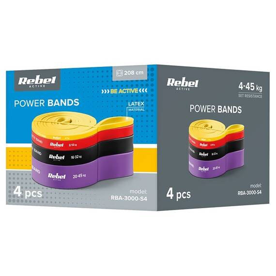 SET 4 BENZI ELASTICE LATEX POWER BAND 4-32KG REBELACTIV - 8- Roveli