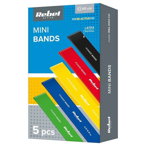 SET 5 BENZI ELASTICE LATEX MINI BAND 2-18KG REBEL ACTIV - 6- Roveli