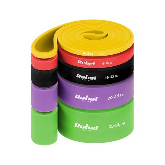 SET 5 BENZI ELASTICE TPE POWER BAND 4-55KG REBEL ACTIVE - - Roveli