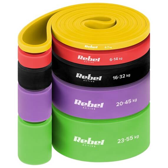 SET 5 BENZI ELASTICE TPE POWER BAND 4-55KG REBEL ACTIVE - 2- Roveli
