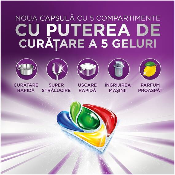 Detergent capsule pentru masina de spalat vase Fairy Platinum Plus 30 Minute Miracle Lemon, 45 bucati, 45 spalari, all in one, curatare in program scurt, 5 geluri, degresare superioara, stralucire, uscare rapida, ingrijirea filtrului, parfum de lamaie - 2- Roveli