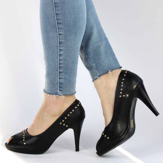 ​Pantofi de dama decupati cu platforma si toc subtire TM3588-2-BLACK, Marime (12): 37 - - Roveli