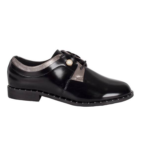 Pantofi dama negri cu siret A7161-N, Culoare (12): Negru, Marime (12): 40 - - Roveli