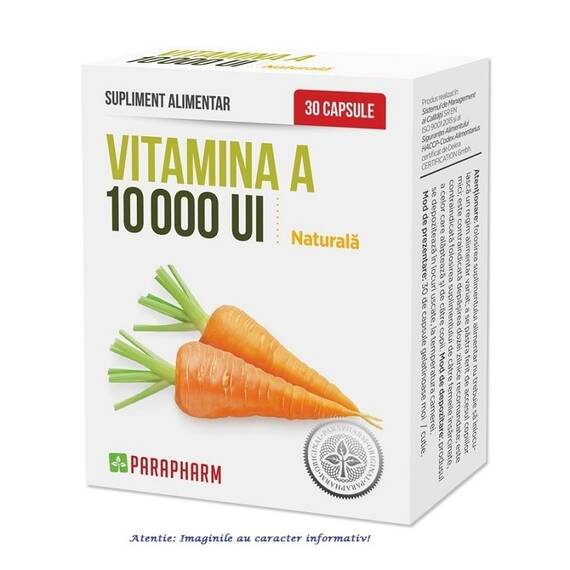 Vitamina A Naturala 10000 UI 30 capsule Parapharm - - Roveli