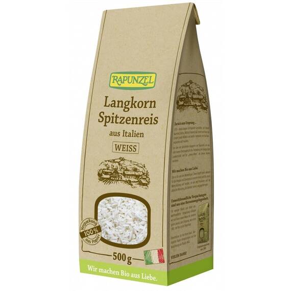 Orez Bio  alb cu bob lung ascutit  500g Rapunzel - - Roveli