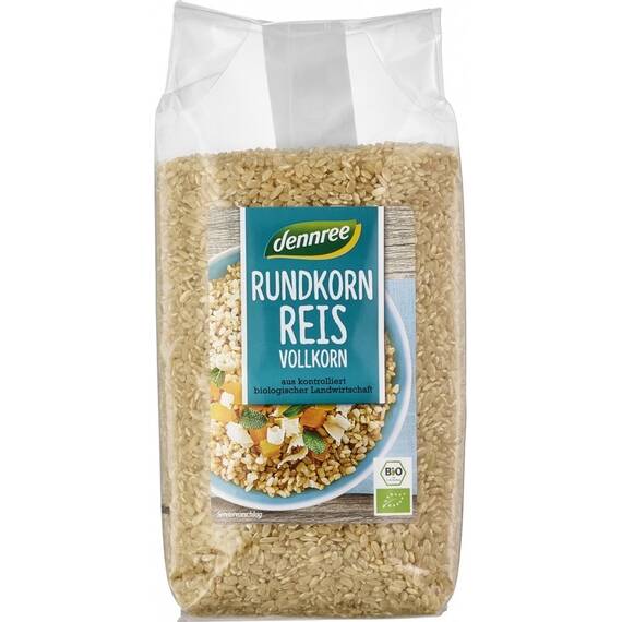 Orez brun cu bob rotund bio 1kg Dennree - - Roveli