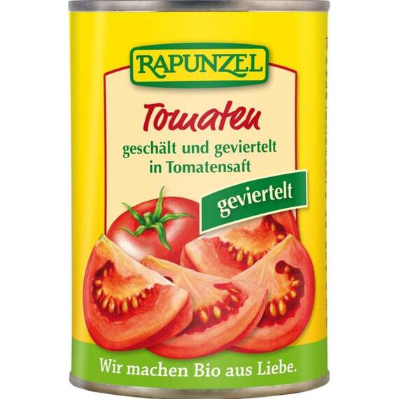 Tomate cojite si taiate in patru la doza 400g Rapunzel - - Roveli
