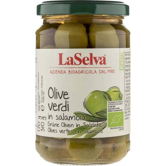 Masline verzi bio cu samburi in saramura 310g La Selva - - Roveli