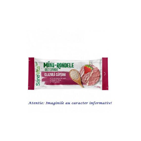 Mini Rondelele din Orez Expandat cu Glazura de Capsuni 24 g SanoVita - - Roveli