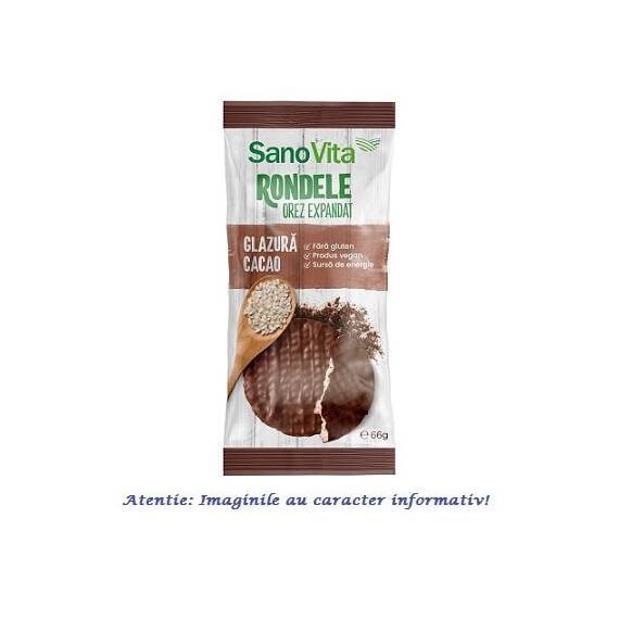 Rondele din Orez Expandat cu Glazura de Cacao 66 g SanoVita - - Roveli