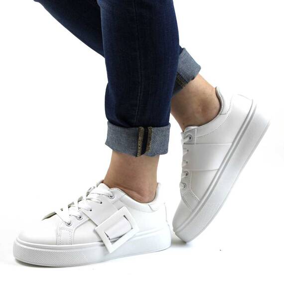 ​Pantofi sport casual de dama accesorizati cu catarama detasabila LA813-WHITE, Marime (12): 37 - - Roveli